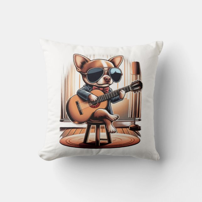 Snygg Chihuahua som spelar gitarr Kudde (Framsida)