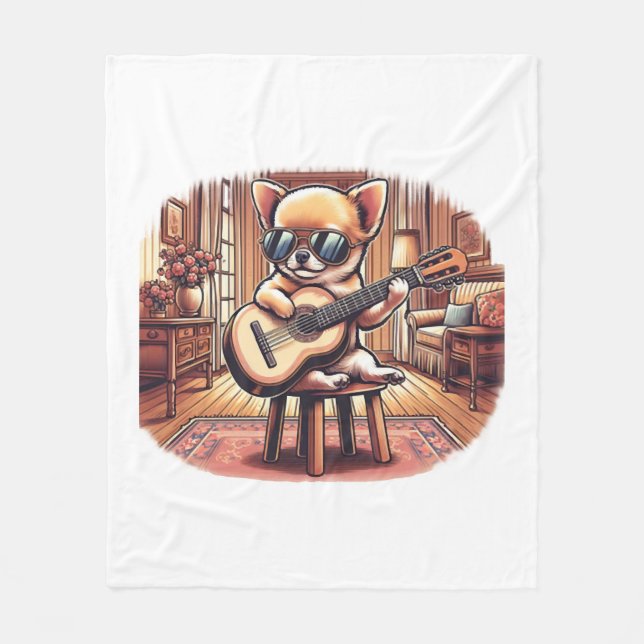Snygg Chihuahua spelar klassisk gitarr Fleecefilt (Framsidan)