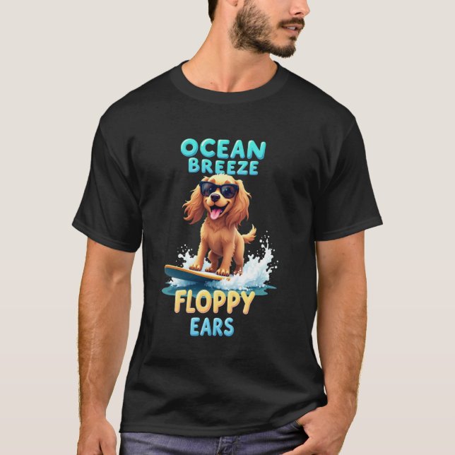 Snygg Cocker Spaniel Surfing Hund T Shirt (Framsida)