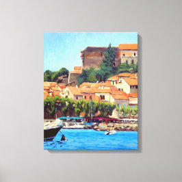 Snygg Collioures hamn i Orangen Blå Grönt Canvastryck