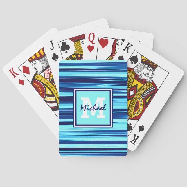Snygg Cool Blue Monogram & Namn Casinokort (Baksidan)