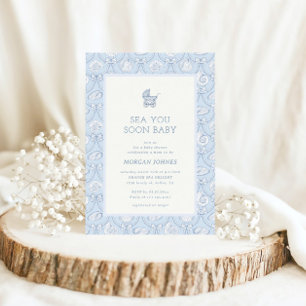 Snygg Coquette Coastal Baby Shower Inbjudan