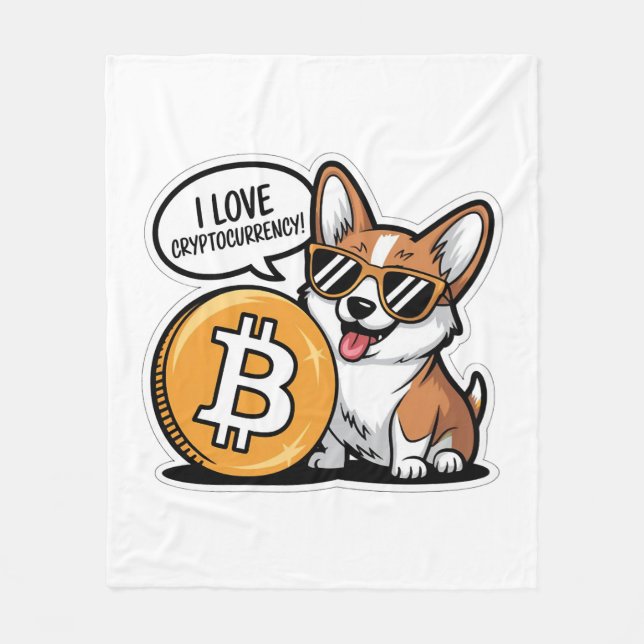 Snygg Corgi älskar kryptovaluta Fleecefilt (Framsidan)