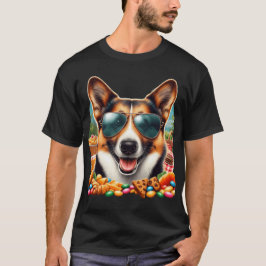 Snygg Corgi Hund med Flygplanssolglasögon och Snac T Shirt