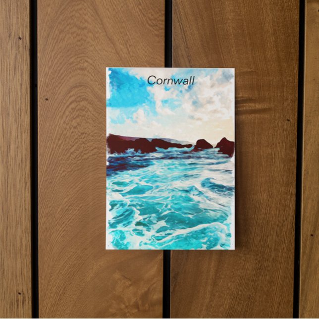 Snygg Cornwall England UK Coastal Landscape Vykort (cornwall ocean waves postcard)
