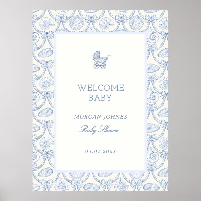 Snygg Couquette Kust Baby Shower Välkommen Poster (Framsidan)