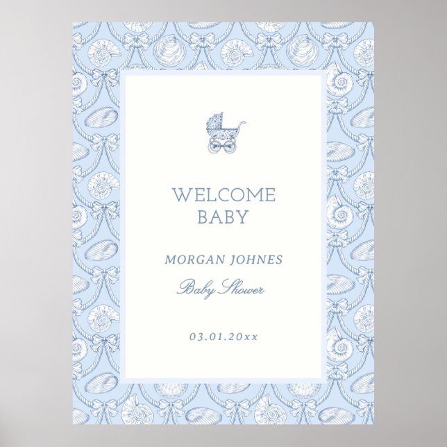Snygg Couquette Kust Baby Shower Välkommen Poster (Framsidan)