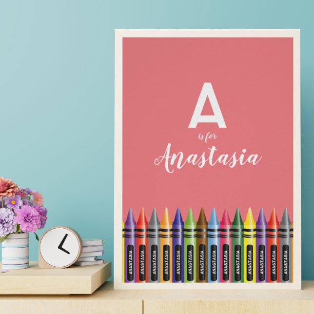Snygg Crayon Art Rosa Room Decor Monogram Poster (Beautiful Crayon Art Pink Room Decor Monogram Poster)