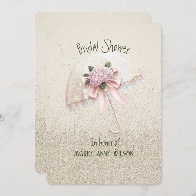 Snygg Cream och Rosa Parbrella Möhippa Inbjudningar (Fram/baksida)