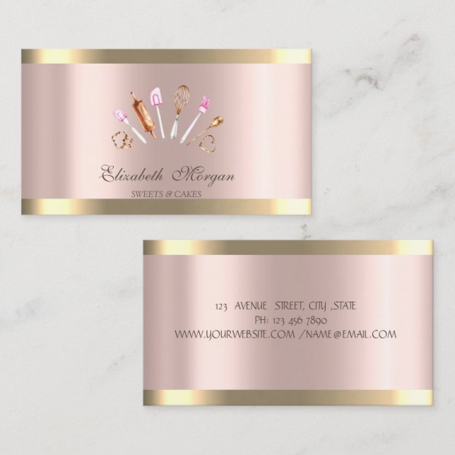 Snygg Cupcake Guld Rand Rose Guld Bageriverktyg Visitkort (Fram/baksida)