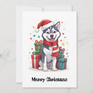 Snygg Cute Siberian husky Jultomten, Hund Julkort