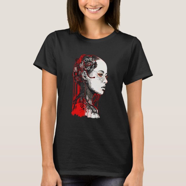 Snygg Cyborg Gothic Woman Sopor Polka Art T Shirt (Framsida)