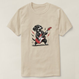 Snygg dachshund-gitarrist i läderjacka t shirt