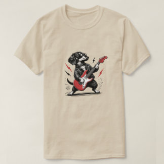 Snygg dachshund-gitarrist i läderjacka t shirt