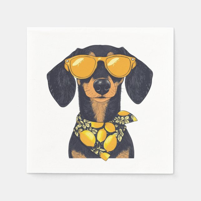 Snygg Dachshund Hund Solglasögon Citroner Pappersservett (Framsidan)