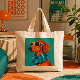 Snygg Dachshund Hund som bär halsduk och solglasög Jumbo Tygkasse