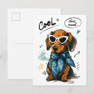 Snygg Dachshund med Solglasögon i Avslappnad Stämn Vykort