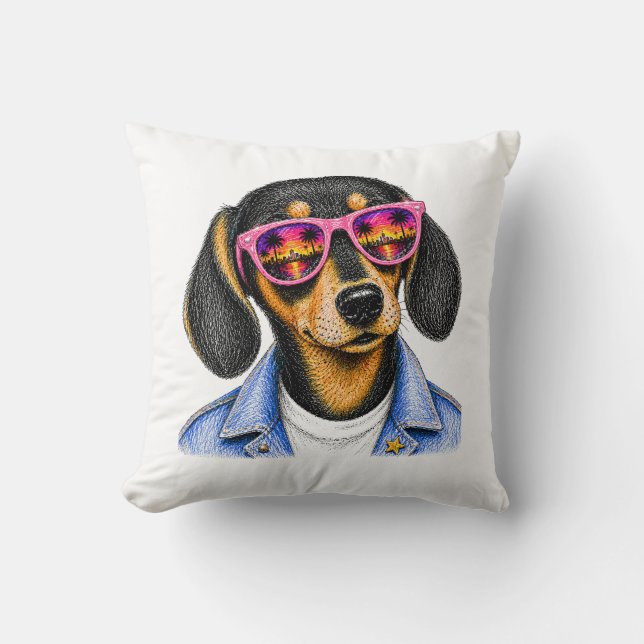 Snygg Dachshund Sommar Solnedgång Hund Design Kudde (Framsida)