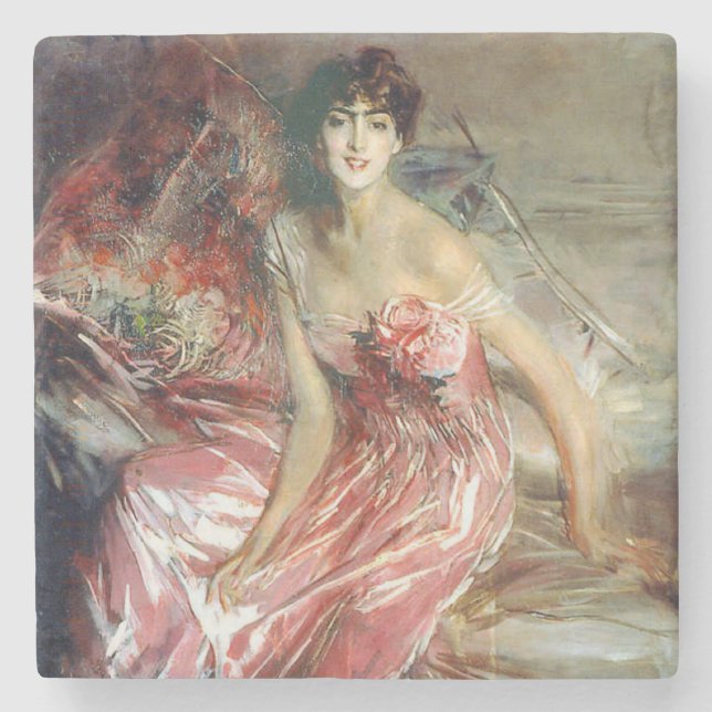 Snygg Dam i en Rosa Dress (Giovanni Boldini) Stenunderlägg (Framsidan)