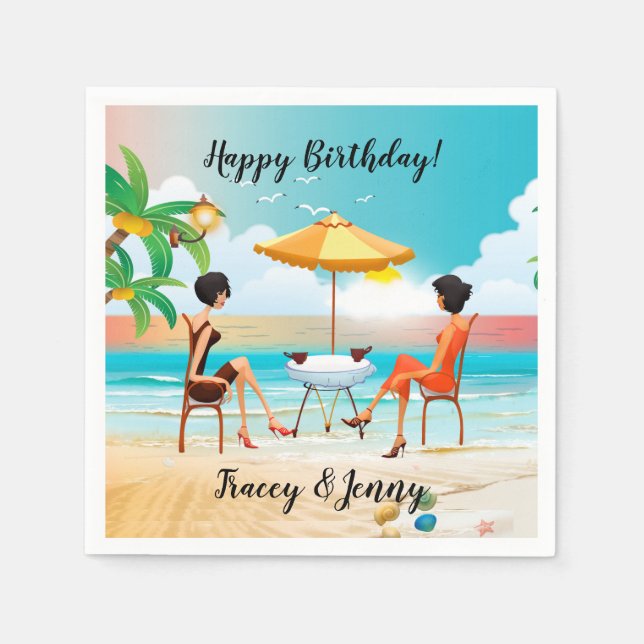 Snygg Dam på Beach Birthday Pappersservett (Framsidan)