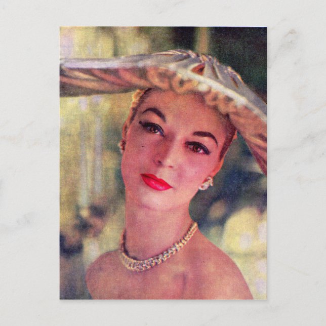 snygg dam, stor hatt vykort (Framsida)