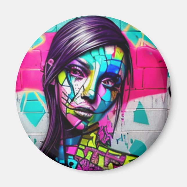 Snygg dam urban konst färgglatt graffiti magnet (Framsidan)