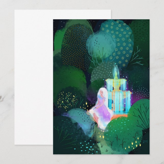 Snygg Dam vid Garden Fontän Inbjudningar (Fram/baksida)