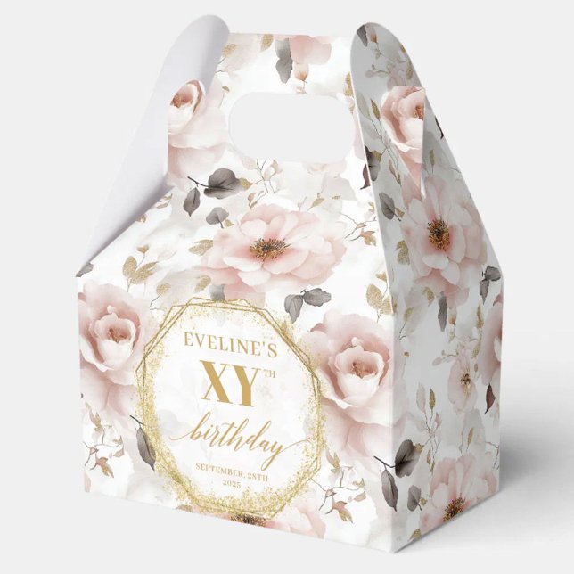 Snygg dammig rosa boho vattenfärg 80 födelsedag presentaskar (Delightful dusty pink boho watercolor 80 birthday favor boxes)
