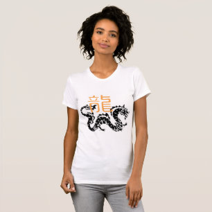 Snygg damt-shirt med orientalisk drake - konstnärl t shirt