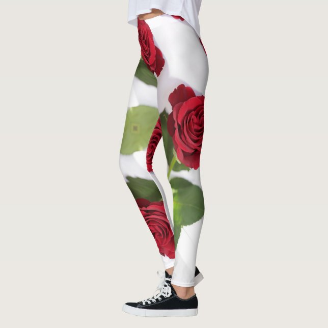 Snygg Deep Röd ros Flower Leggings (Vänster)