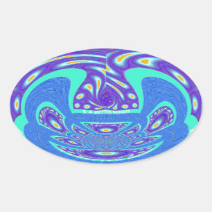 Snygg design av vektorkonst i cyan blue kaleidosco ovalt klistermärke