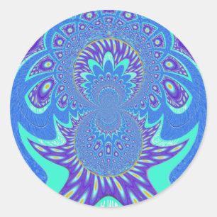 Snygg design av vektorkonst i cyan blue kaleidosco runt klistermärke