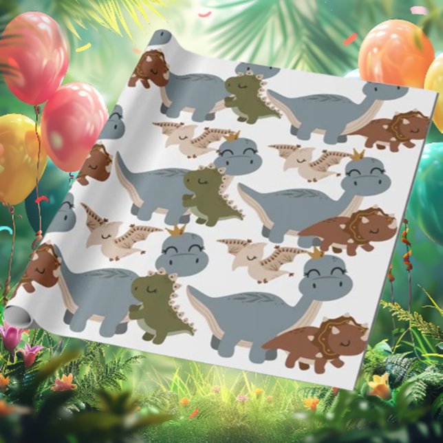 Snygg Dinosaurs Boho Wrapping Papper Presentpapper (Beautiful Dinosaurs Boho Wrapping Paper)