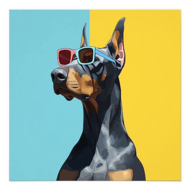 Snygg dobermann med solglasögon fototryck (Framsidan)