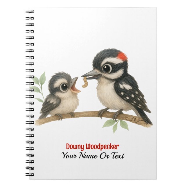 Snygg Downy Woodpecker Anteckningsbok (Framsidan)