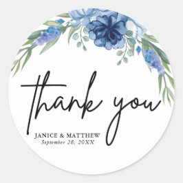 Snygg Dusty Blue Blommigt Bröllop Runt Klistermärke