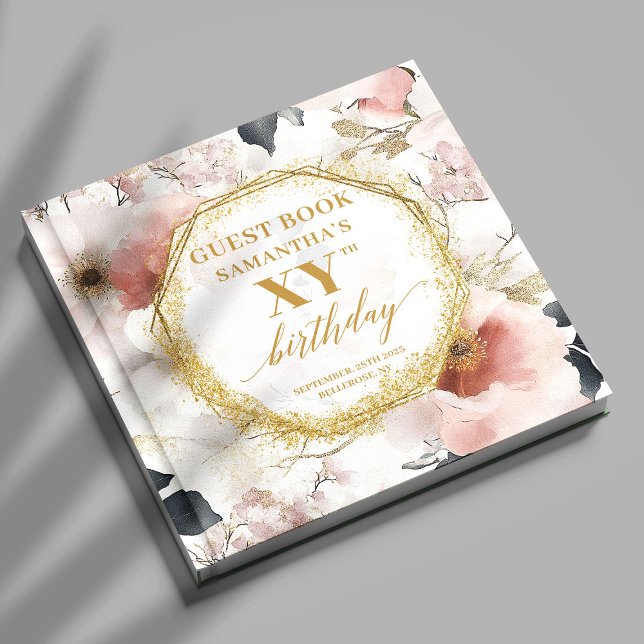 Snygg Dusty Rosa Guld hela födelsedagsgästen Bok (Delightful Dusty Pink Gold All Birthday Guest Book)