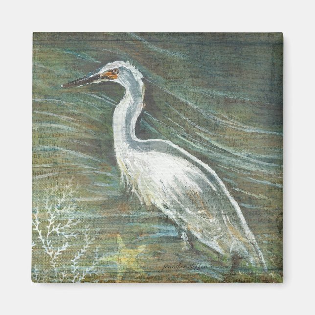 Snygg Egret Shorebird Beach House Art Magnet (Framsidan)