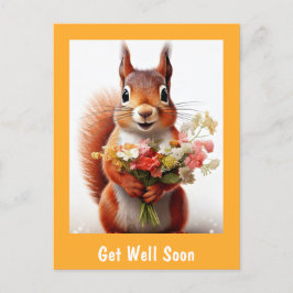 Snygg Ekorre med Blommor Snart Bättre Vykort