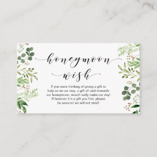 Snygg Elegant Greenery, Black, Honeymoon Wish Tilläggskort