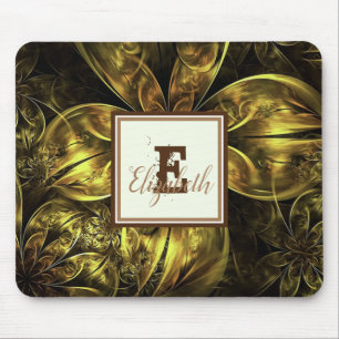 Snygg Elegant Guld Blommig, Monogram Musmatta