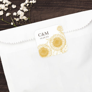 Snygg Elegant Gult Solblommor Hösten Bröllop Fyrkantigt Klistermärke