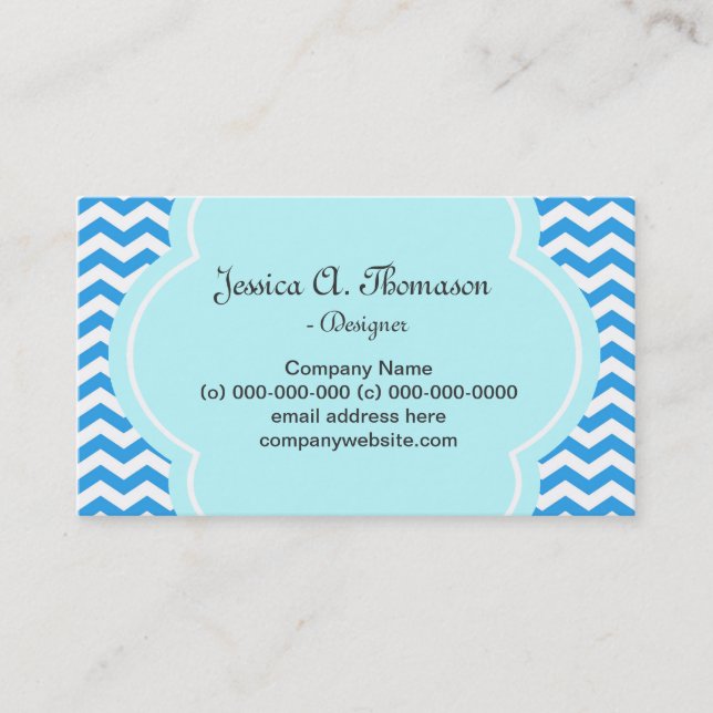 Snygg, elegant, modern blå chevron visitkort (Framsida)
