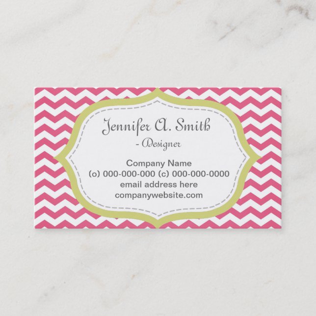 Snygg, elegant, modern rosa-chevron visitkort (Framsida)