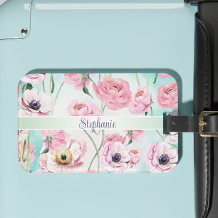 Snygg Elegant Rosa Blommigt Ro Monogram med Bagagebricka