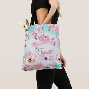 Snygg Elegant Rosa Blommigt Ro Monogram med Tygkasse