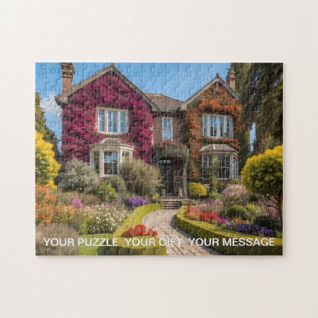 Snygg engelska Land House och Garden Pussel (Horisontell)
