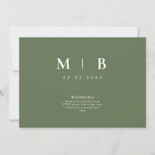 Snygg & Enkel Monogram Grön Bröllopsinbjudan Inbjudningar