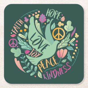 Snygg Faith Kärlek Peace Joy Hope & Kindness Underlägg Papper Kvadrat