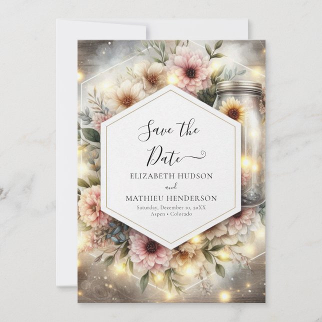 Snygg Fält Mason Burk Bröllop Spara Datumet (Framsida)